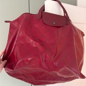 Longchamp Le Pliage special edition large equestrian tote in maroon red color